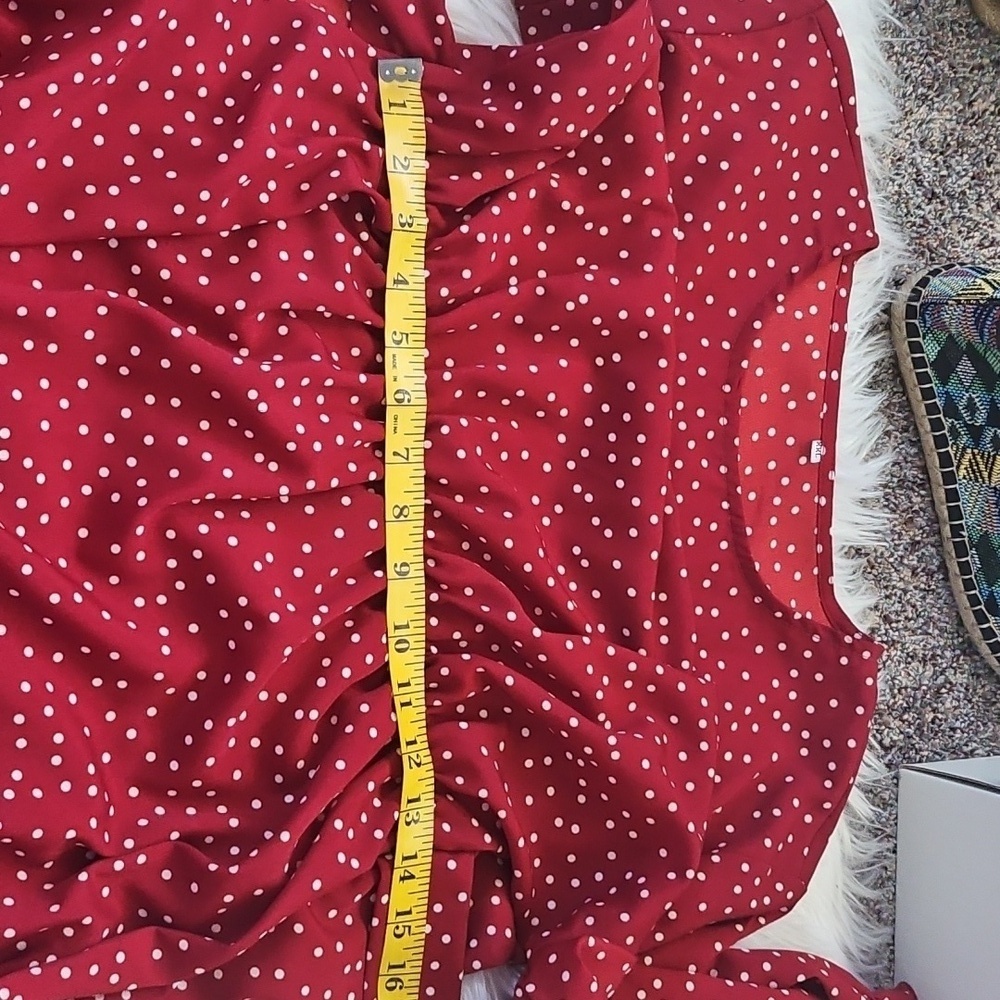Brick Red Polka Dot Faux Wrap Skirt - Picture 13 of 14